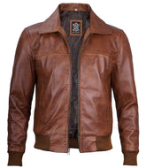 Heritage Burn - Men’s Distressed Brown Leather Bomber Jacket
